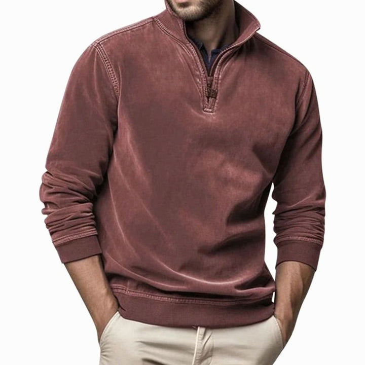 Heren Quarter-Zip Sweatshirt Casual Pullover met Staande Kraag, Black - Bordeaux