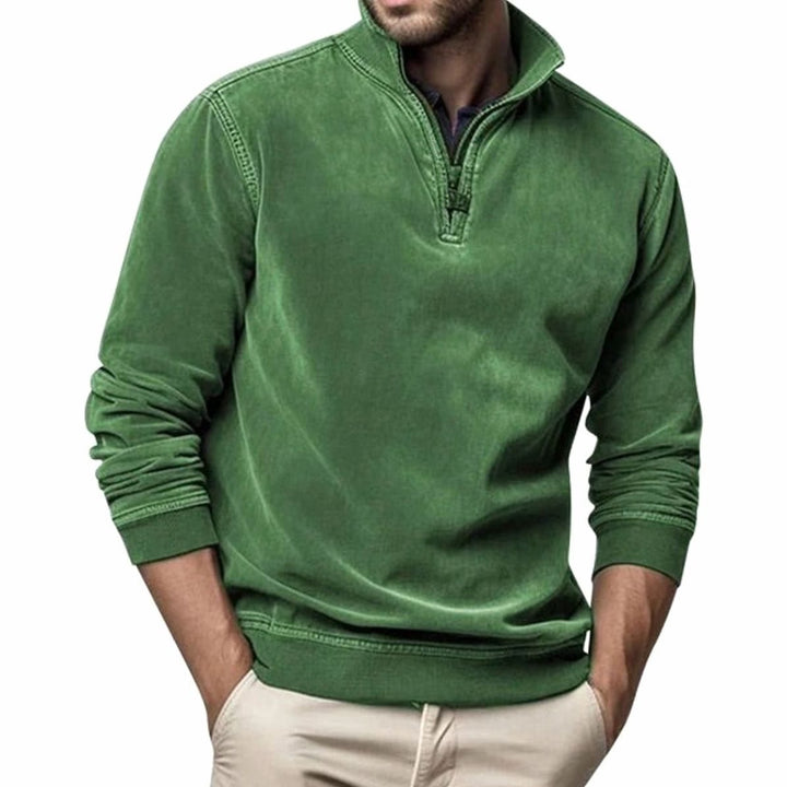 Heren Quarter-Zip Sweatshirt Casual Pullover met Staande Kraag, Black - Groen