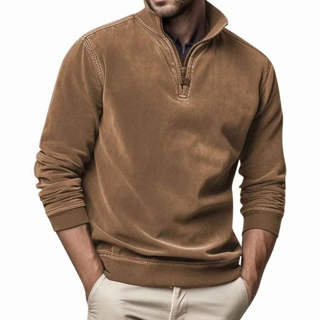 Heren Quarter-Zip Sweatshirt Casual Pullover met Staande Kraag, Black - Bruin