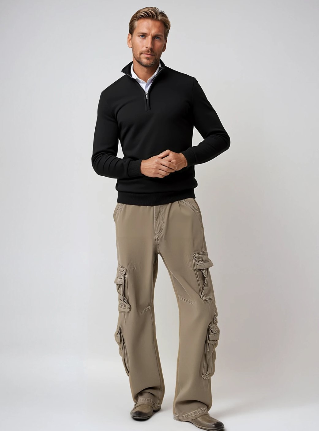 Heren Quarter-Zip Trui met Halve Ritssluiting, Black