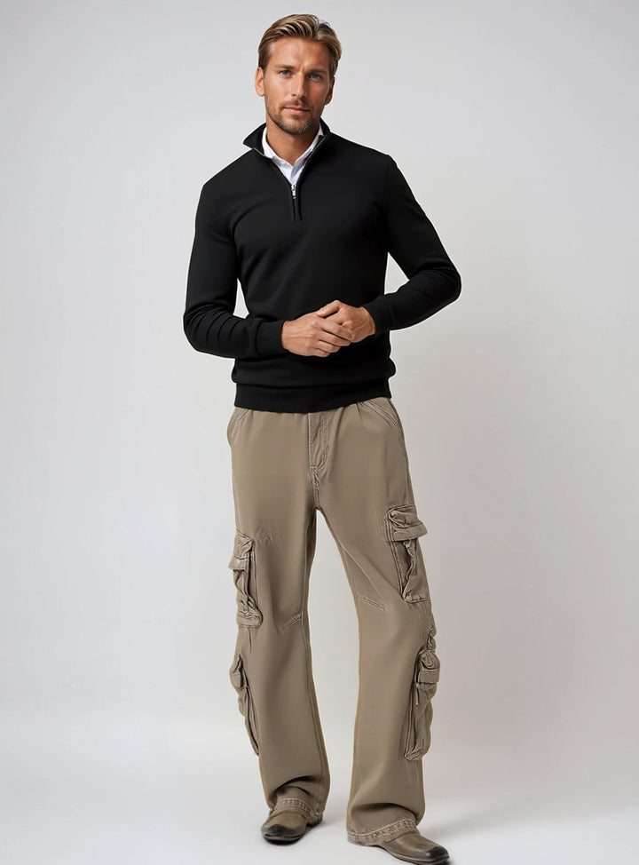 Heren Quarter-Zip Trui met Halve Ritssluiting, Black