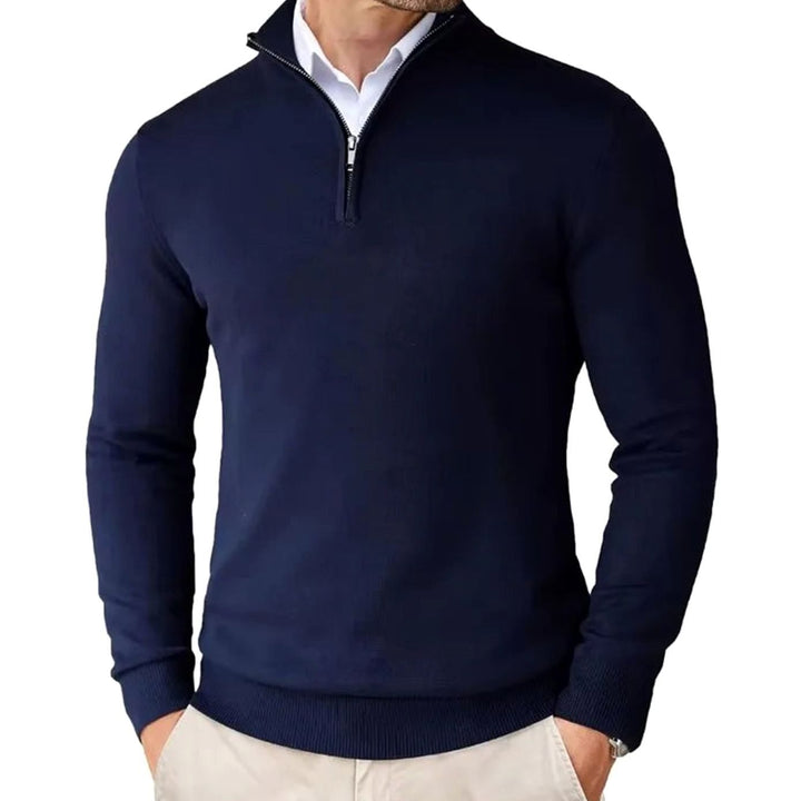 Heren Quarter-Zip Trui met Halve Ritssluiting, Black - Blauw