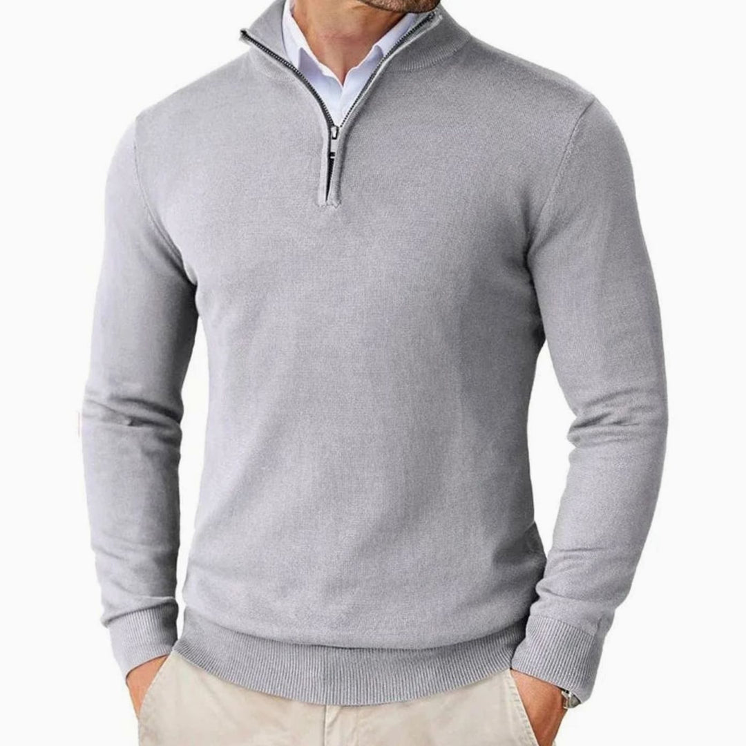 Heren Quarter-Zip Trui met Halve Ritssluiting, Black - Lichtgrijs