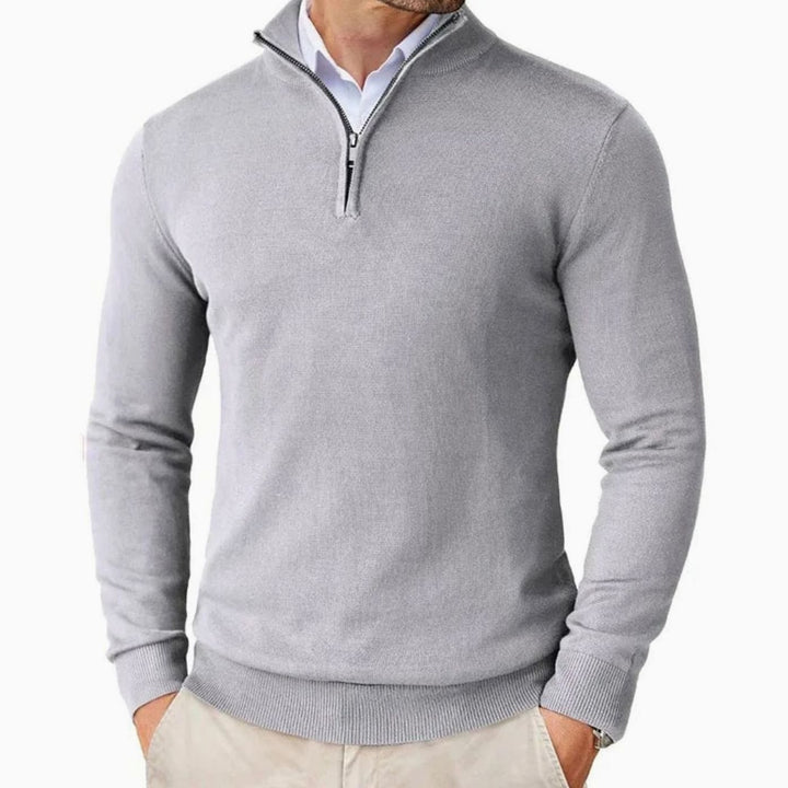 Heren Quarter-Zip Trui met Halve Ritssluiting, Black - Lichtgrijs