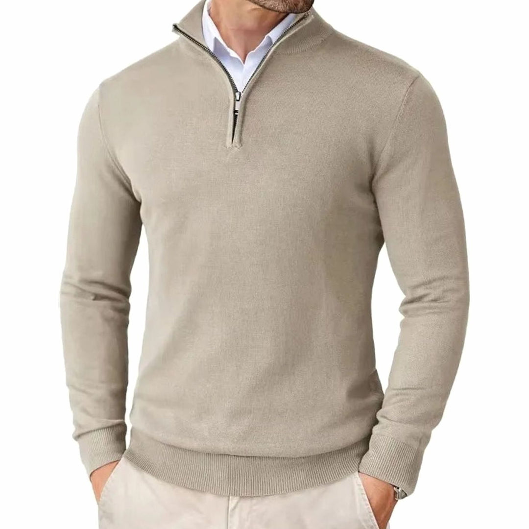 Heren Quarter-Zip Trui met Halve Ritssluiting, Black - Beige
