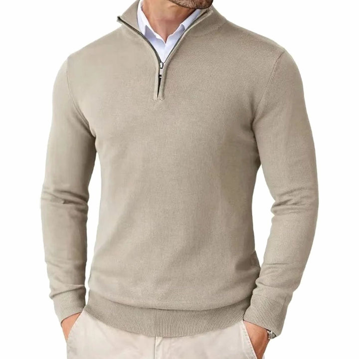 Heren Quarter-Zip Trui met Halve Ritssluiting, Black - Beige