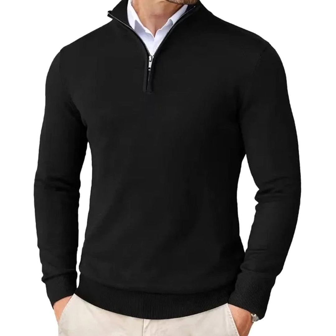 Heren Quarter-Zip Trui met Halve Ritssluiting, Black - Zwart