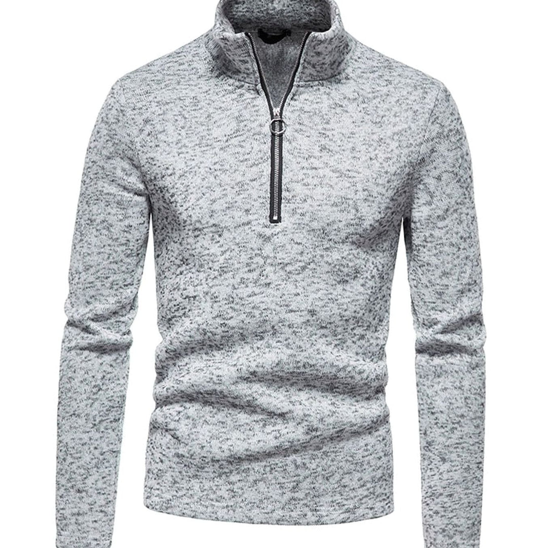 Heren Regular Fit Fijngebreide Half-Zip Trui Staande Kraag - Lichtgrijs