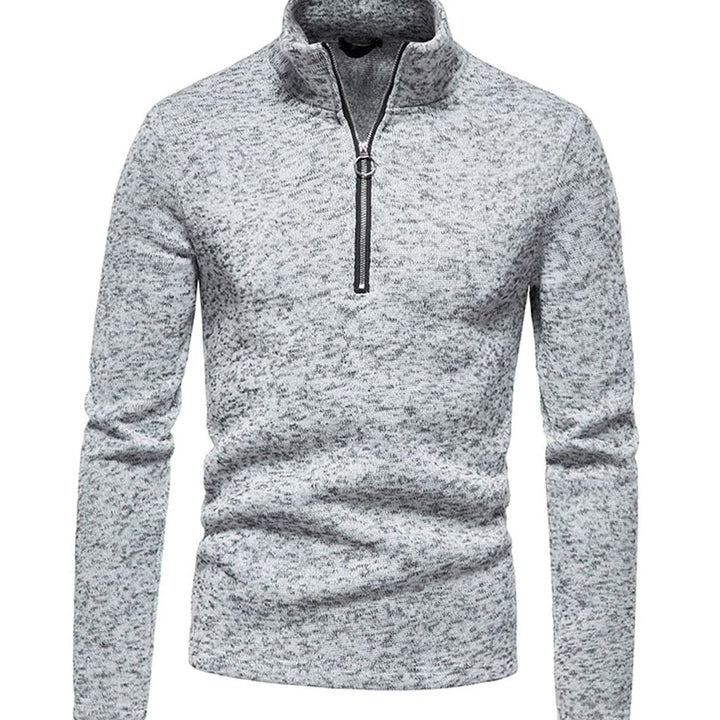 Heren Regular Fit Fijngebreide Half-Zip Trui Staande Kraag - Lichtgrijs