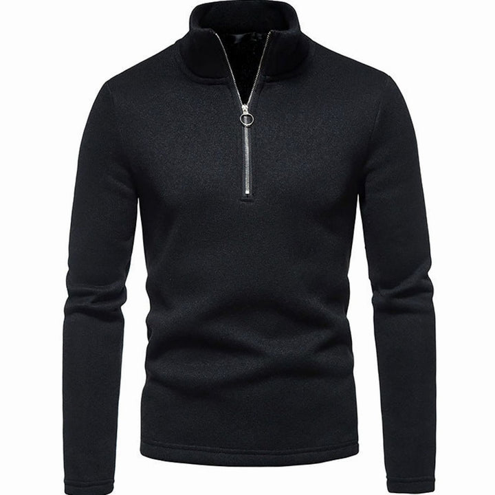 Heren Regular Fit Fijngebreide Half-Zip Trui Staande Kraag - Zwart