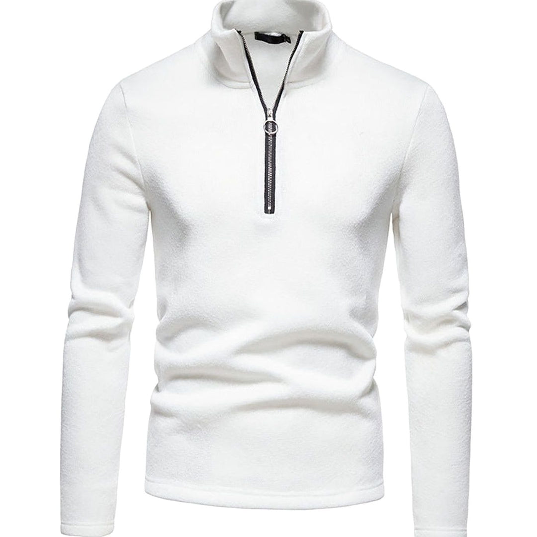 Heren Regular Fit Fijngebreide Half-Zip Trui Staande Kraag - Wit