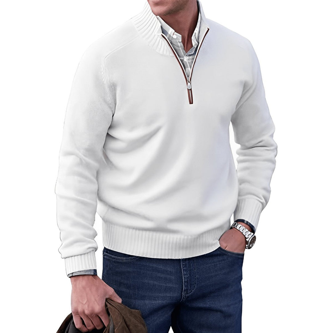Heren Regular-Fit Kwart-Rits Gebreide Pullover Sweater - White