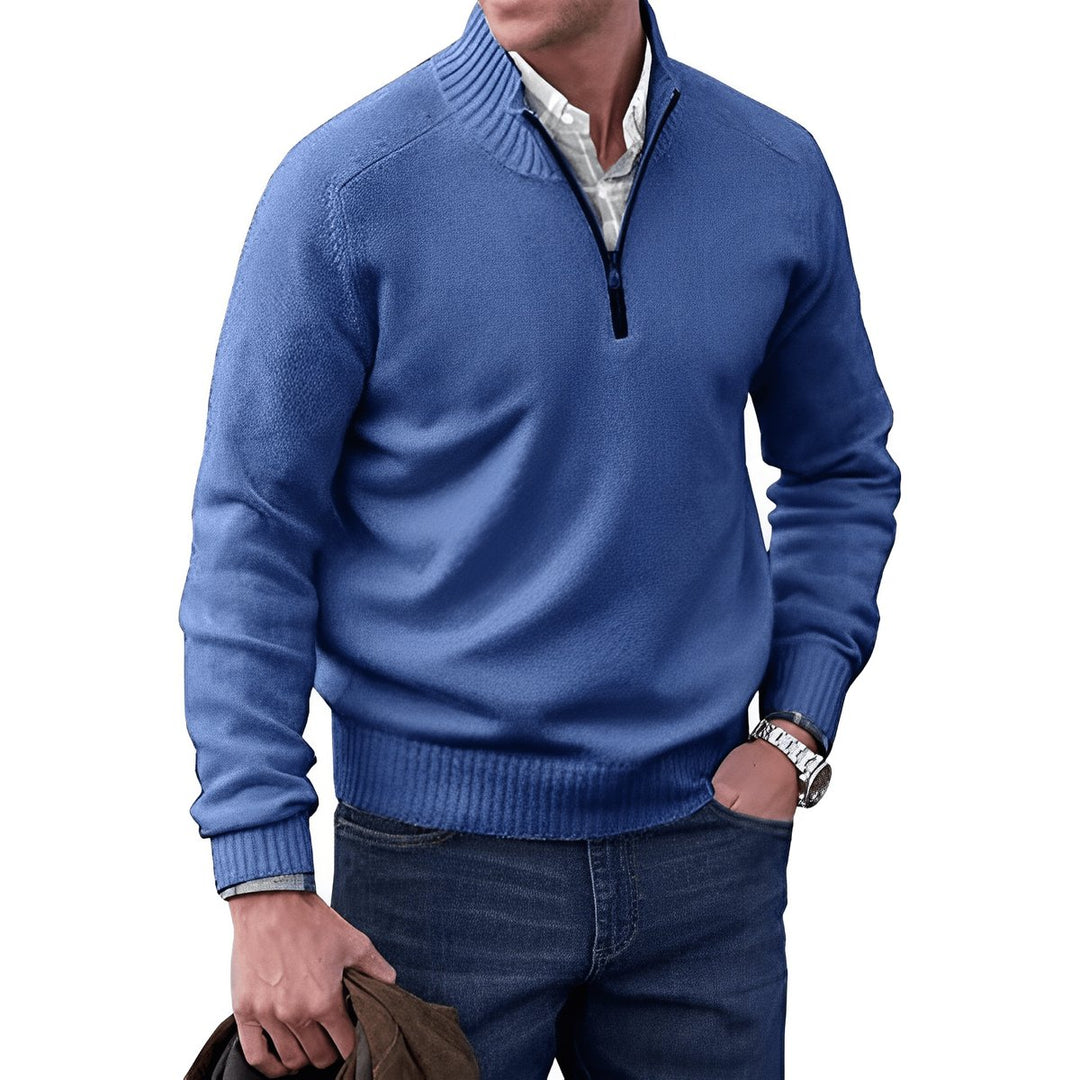 Heren Regular-Fit Kwart-Rits Gebreide Pullover Sweater - Blue