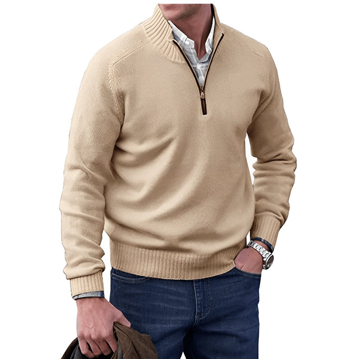 Heren Regular-Fit Kwart-Rits Gebreide Pullover Sweater - Brown