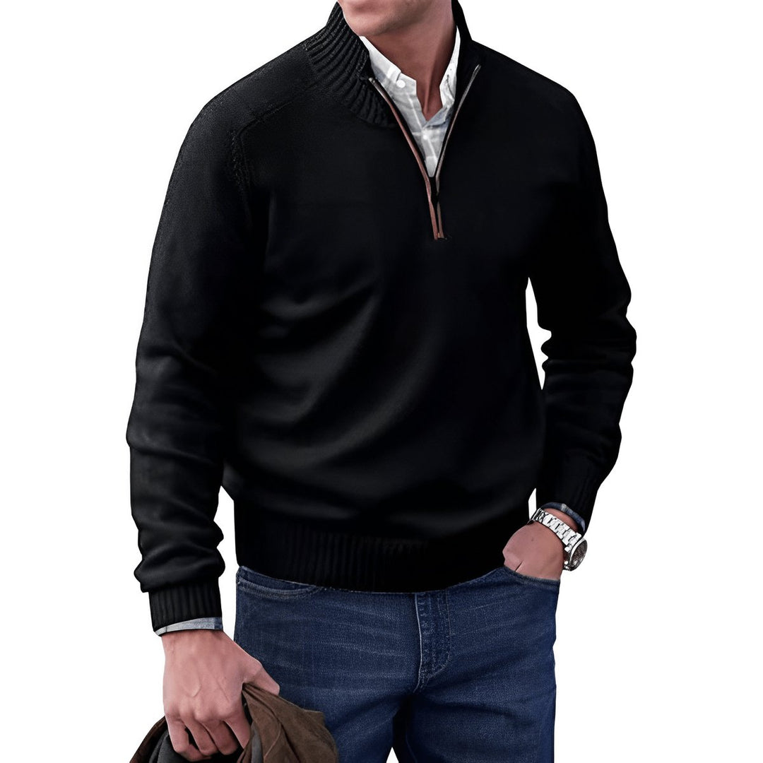 Heren Regular-Fit Kwart-Rits Gebreide Pullover Sweater - Black