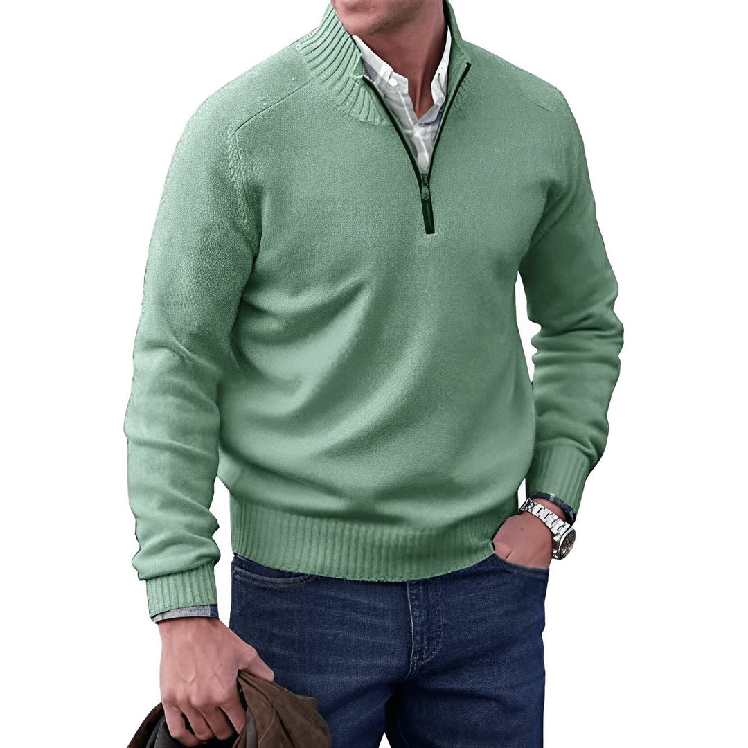 Heren Regular-Fit Kwart-Rits Gebreide Pullover Sweater - Green