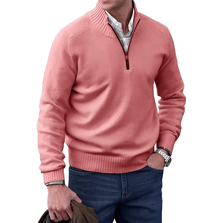 Heren Regular-Fit Kwart-Rits Gebreide Pullover Sweater - Pink