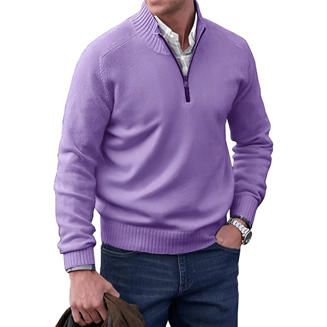 Heren Regular-Fit Kwart-Rits Gebreide Pullover Sweater - Purple