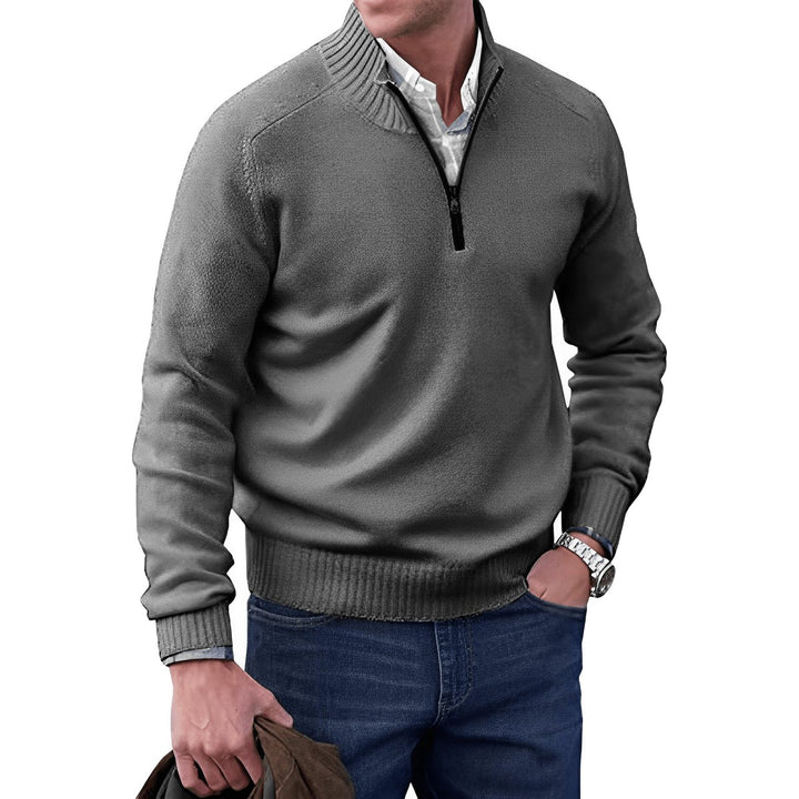 Heren Regular-Fit Kwart-Rits Gebreide Pullover Sweater - Dark Grey