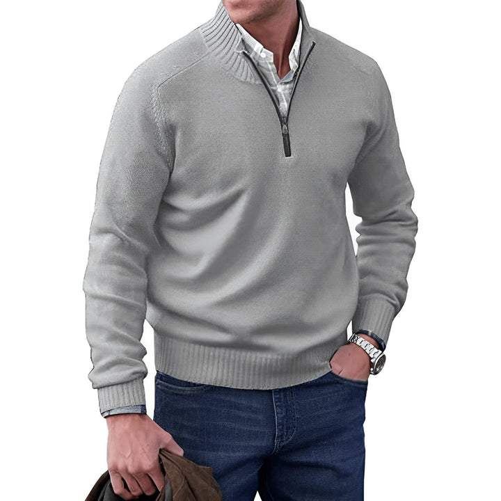 Heren Regular-Fit Kwart-Rits Gebreide Pullover Sweater - Light Grey