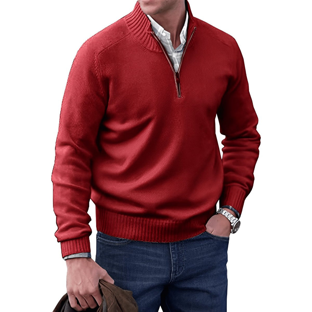 Heren Regular-Fit Kwart-Rits Gebreide Pullover Sweater - Red