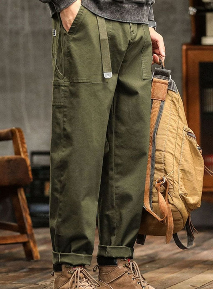 Heren Relaxed-Fit Cargo Pantalon met Utility Zakken en Rolbare Manchetten - Legergroen