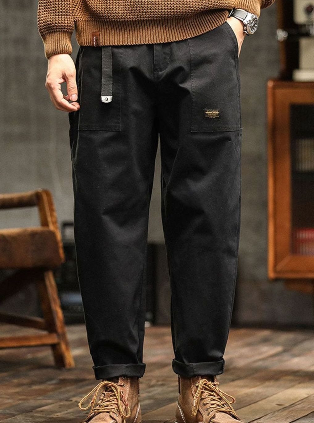 Heren Relaxed-Fit Cargo Pantalon met Utility Zakken en Rolbare Manchetten