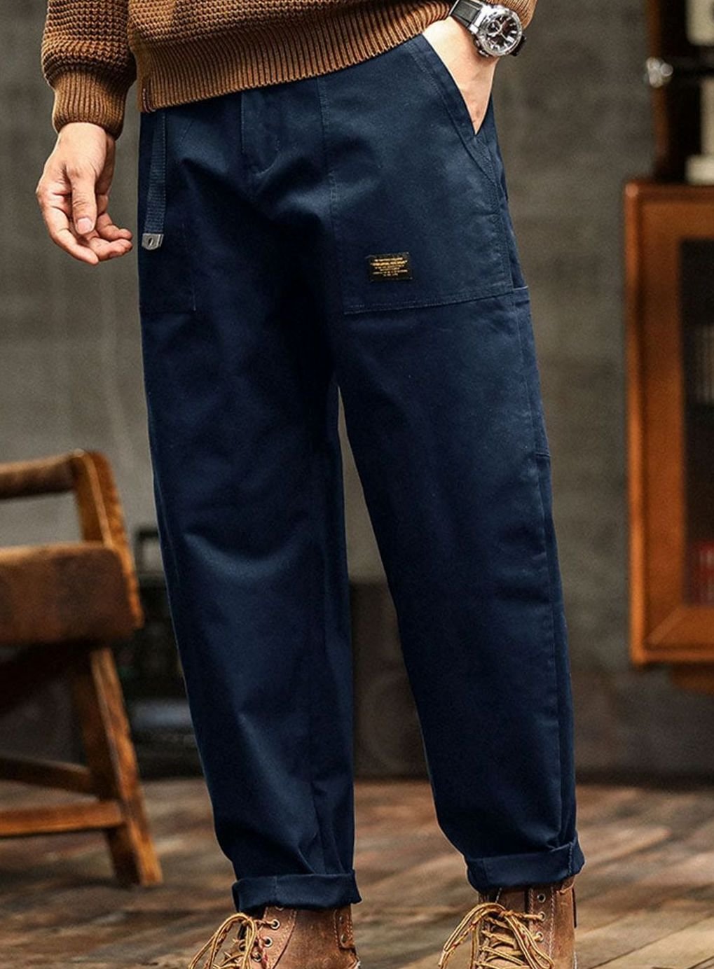 Heren Relaxed-Fit Cargo Pantalon met Utility Zakken en Rolbare Manchetten