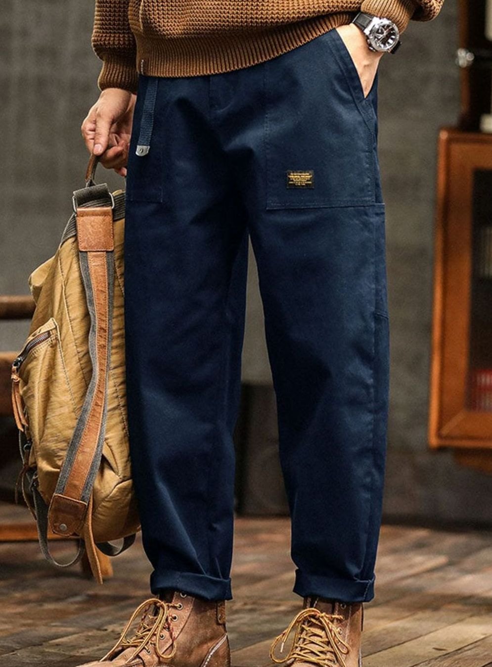 Heren Relaxed-Fit Cargo Pantalon met Utility Zakken en Rolbare Manchetten