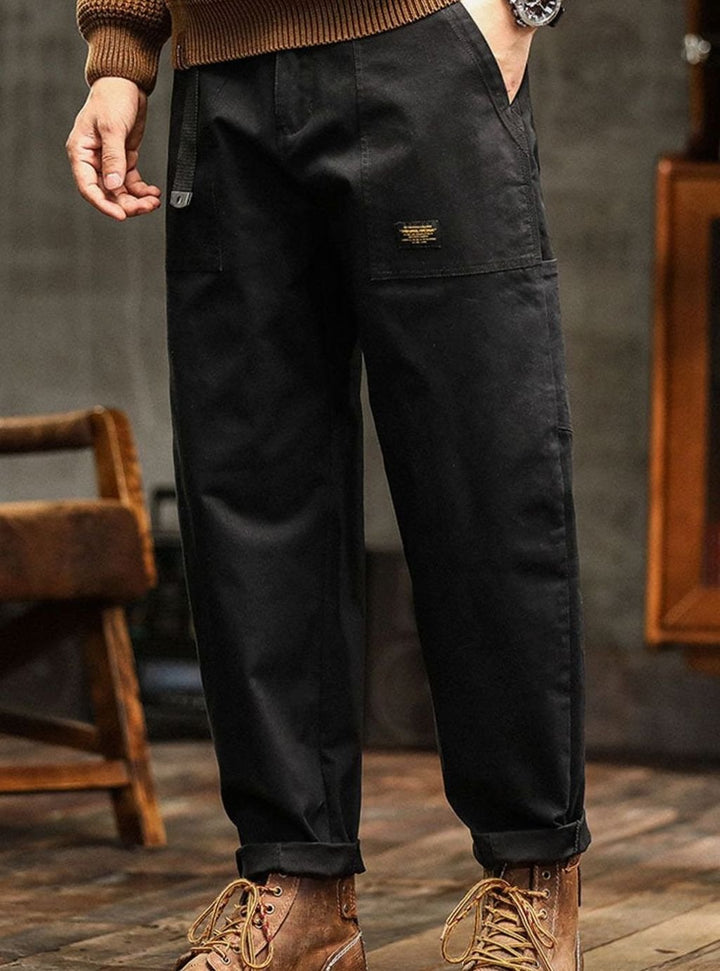 Heren Relaxed-Fit Cargo Pantalon met Utility Zakken en Rolbare Manchetten - Zwart