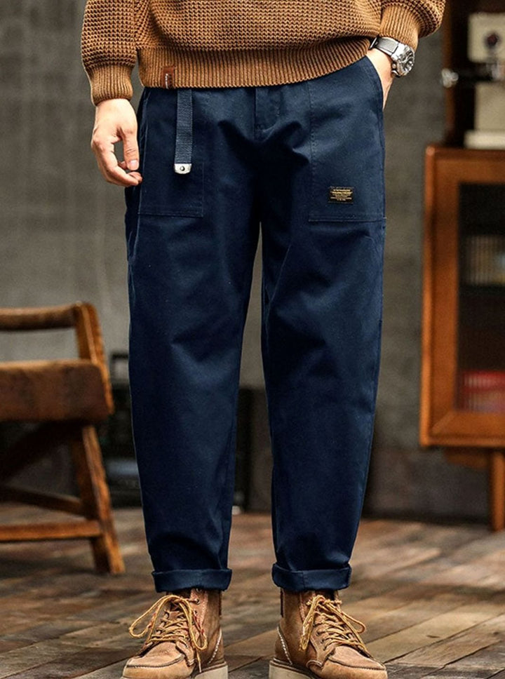 Heren Relaxed-Fit Cargo Pantalon met Utility Zakken en Rolbare Manchetten - Marineblauw