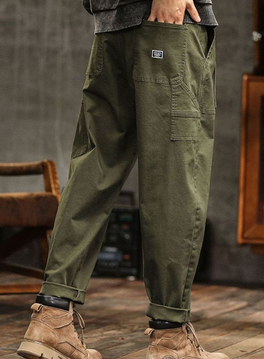 Heren Relaxed-Fit Cargo Pantalon met Utility Zakken en Rolbare Manchetten