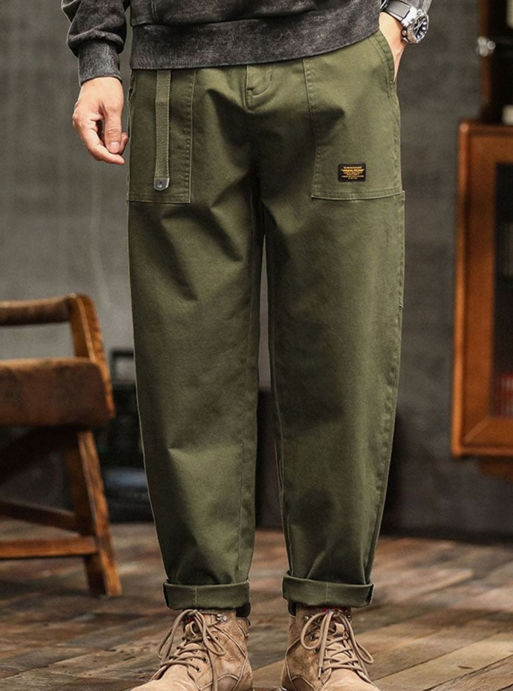 Heren Relaxed-Fit Cargo Pantalon met Utility Zakken en Rolbare Manchetten