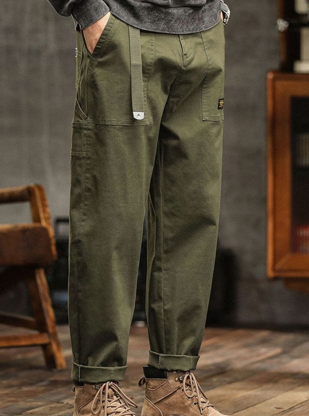 Heren Relaxed-Fit Cargo Pantalon met Utility Zakken en Rolbare Manchetten