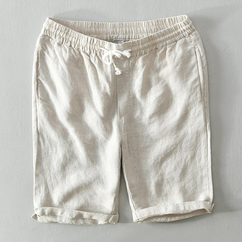 Heren Relaxed-Fit Linen Trekkoord Shorts - Beige