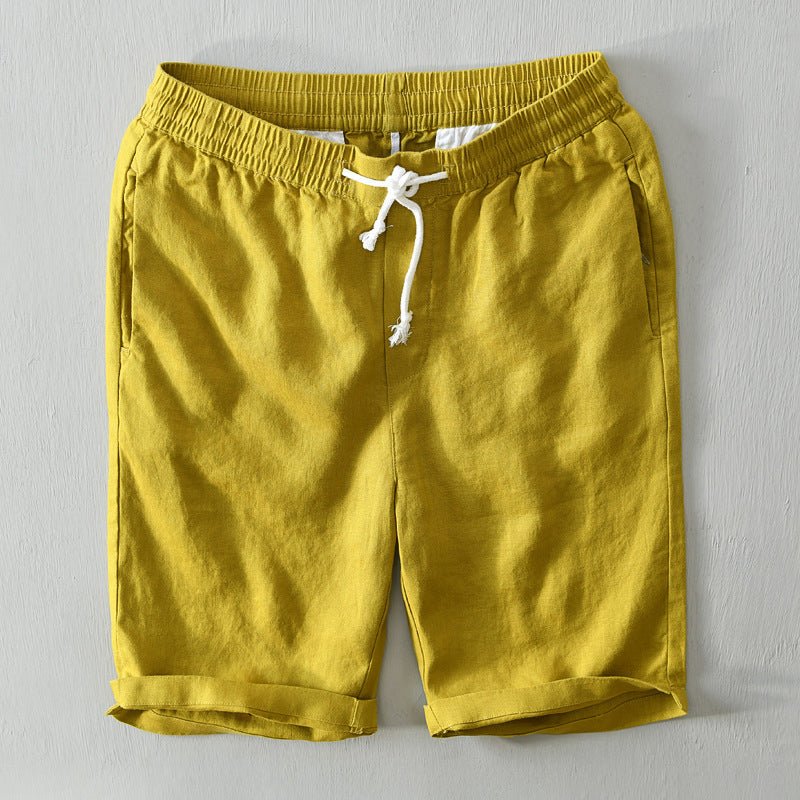 Heren Relaxed-Fit Linen Trekkoord Shorts - Yellow