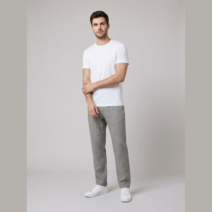 Heren Relaxed-Fit Linnen Broek Elastische Taille Koordsluiting - Gray
