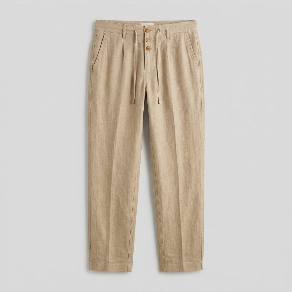 Heren Relaxed-Fit Linnen Broek Elastische Taille Koordsluiting