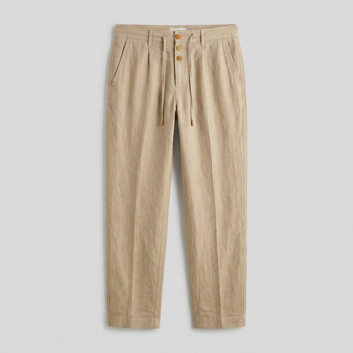 Heren Relaxed-Fit Linnen Broek Elastische Taille Koordsluiting