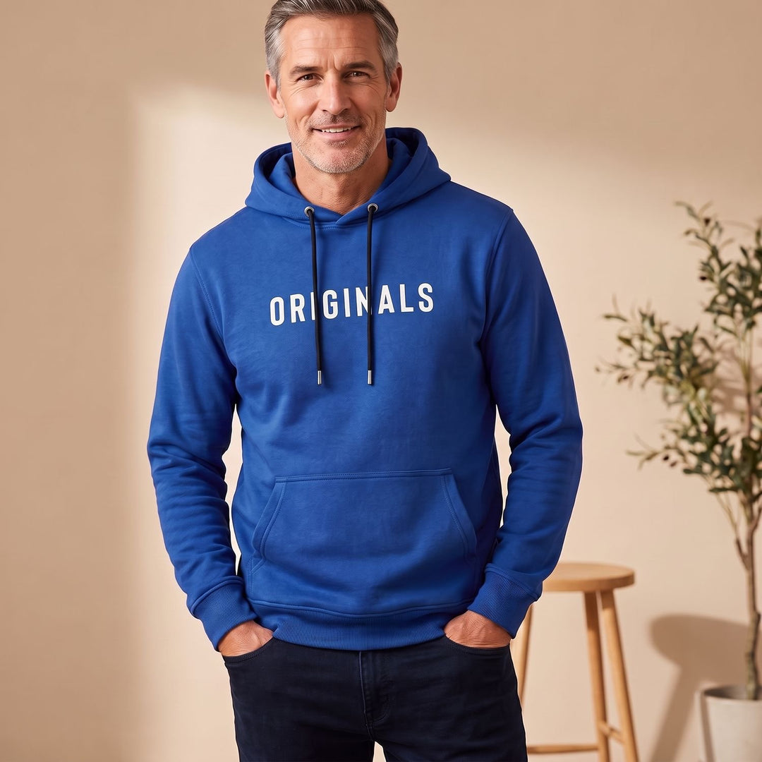 Heren Relaxed-Fit Pullover Hoodie Trui met Kangoeroe Zak - Blauw
