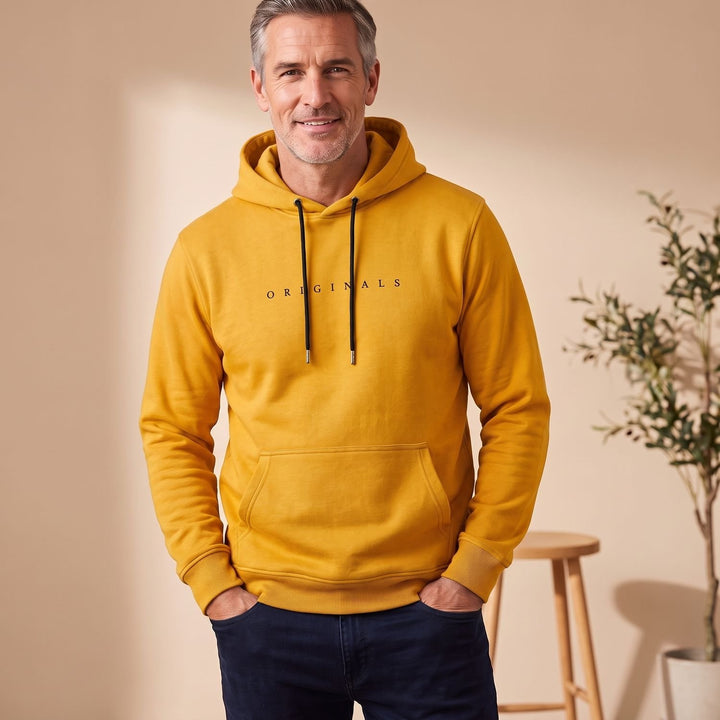 Heren Relaxed-Fit Pullover Hoodie Trui met Kangoeroe Zak - Geel
