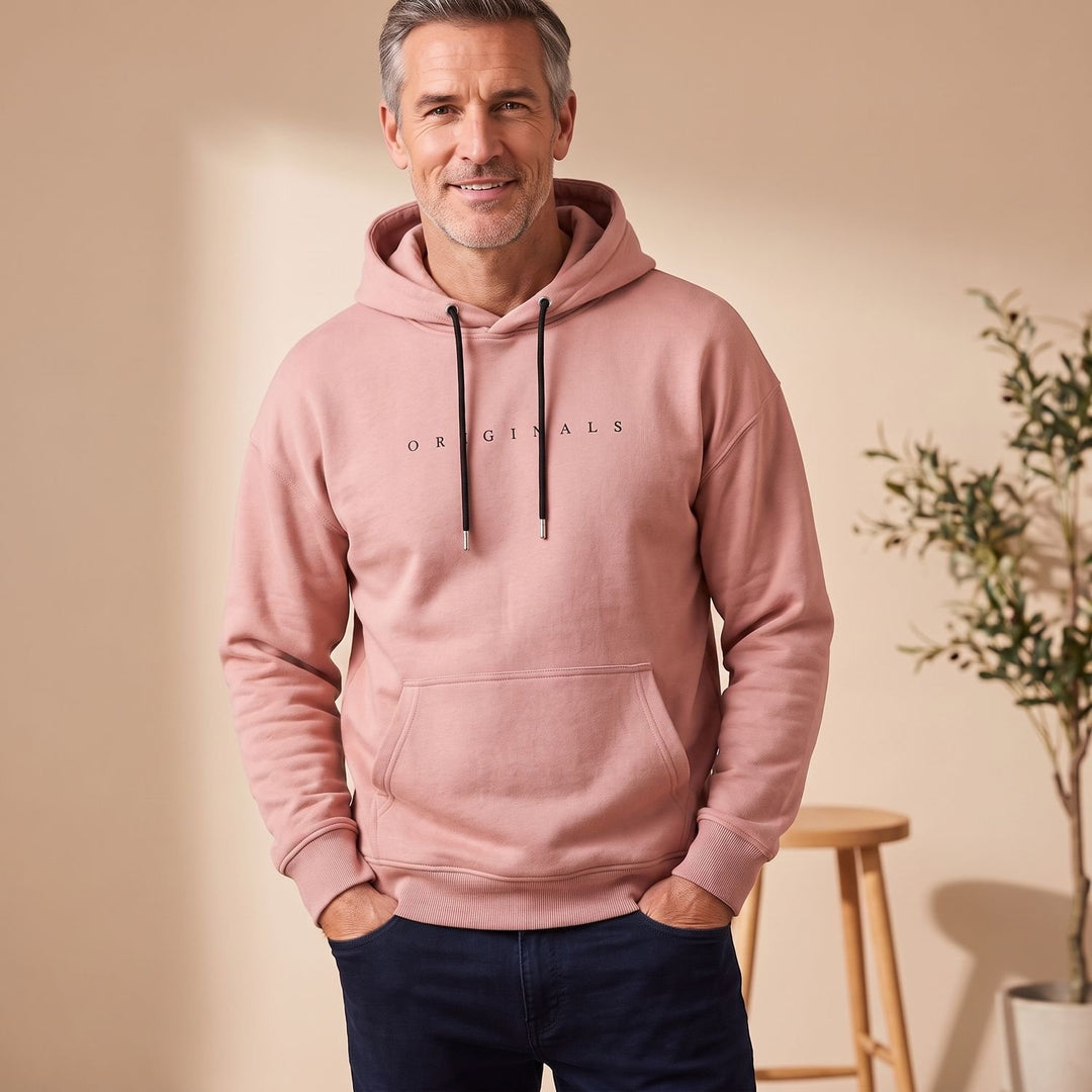 Heren Relaxed-Fit Pullover Hoodie Trui met Kangoeroe Zak - Roze