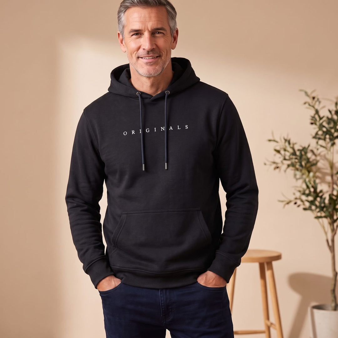 Heren Relaxed-Fit Pullover Hoodie Trui met Kangoeroe Zak - Zwart
