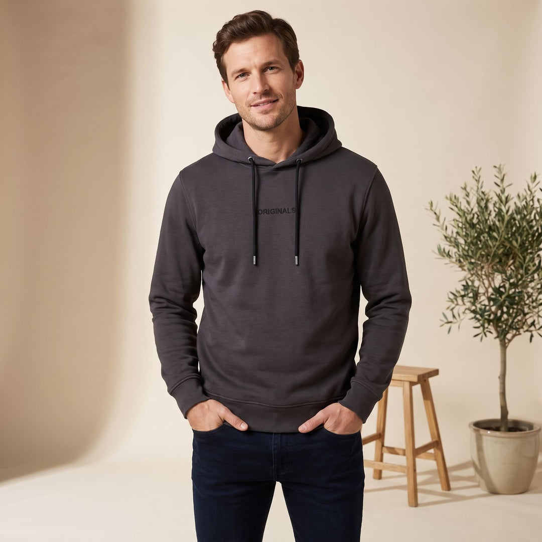 Heren Relaxed-Fit Pullover Hoodie Trui met Kangoeroe Zak - Grijs