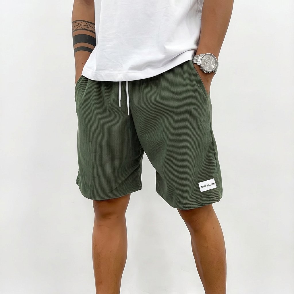 Heren Relaxed-Fit Ribfluwelen Drawstring Shorts - Verde oscuro