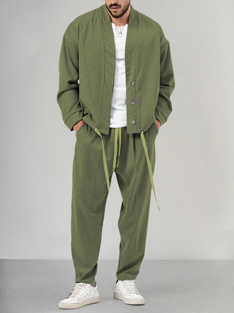 Heren Relaxed-Fit Two-Piece Set Overshirt Broek - Green