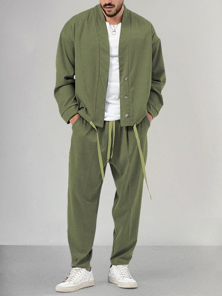 Heren Relaxed-Fit Two-Piece Set Overshirt Broek - Green