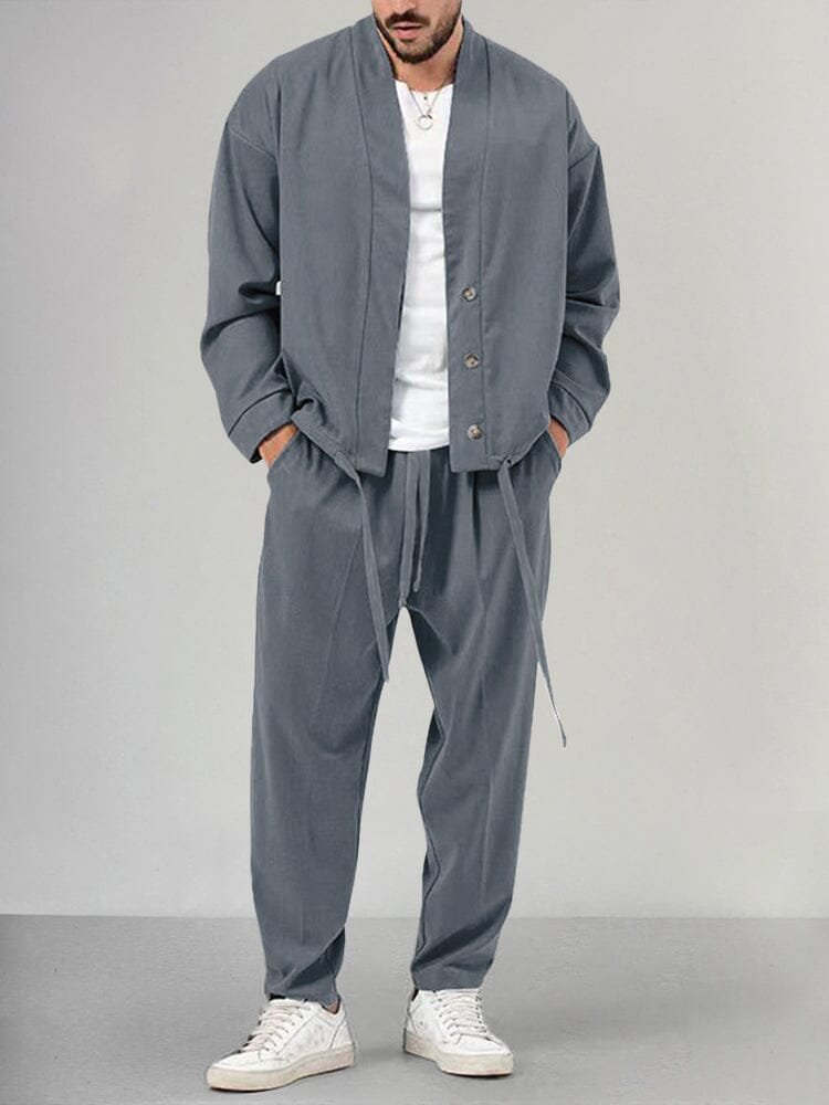 Heren Relaxed-Fit Two-Piece Set Overshirt Broek - Gray