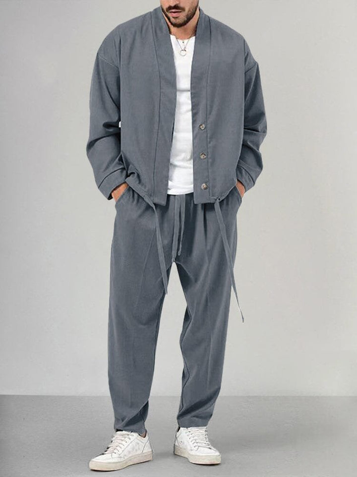 Heren Relaxed-Fit Two-Piece Set Overshirt Broek - Gray