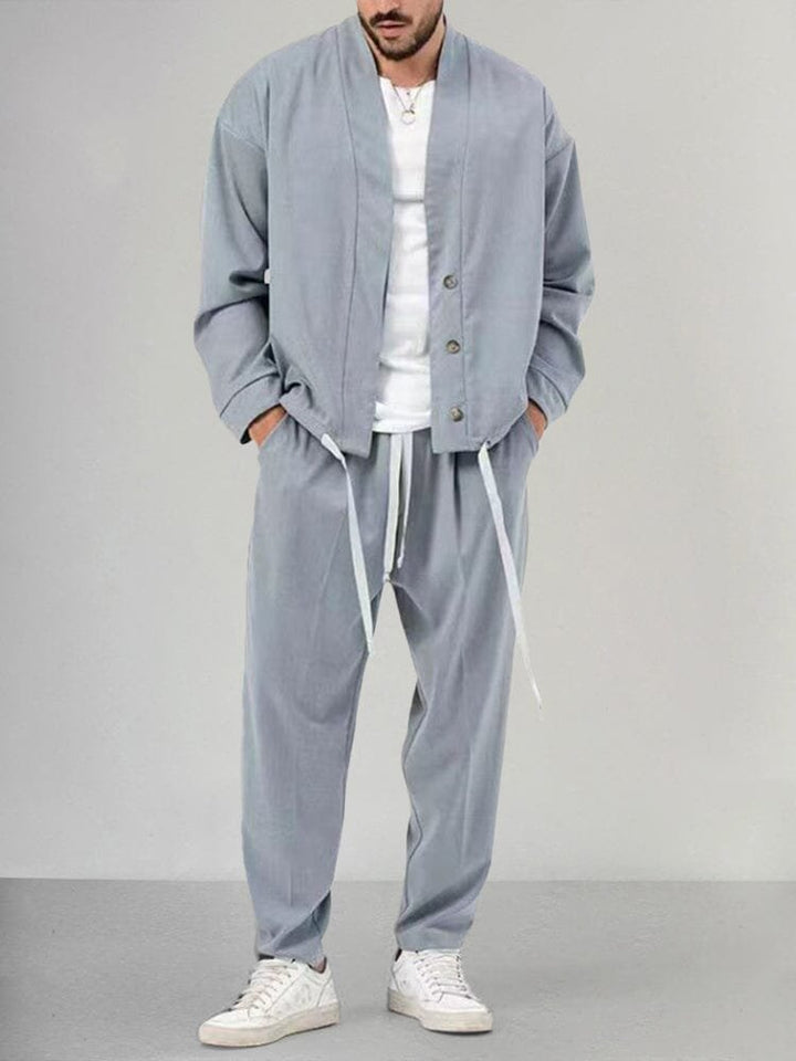 Heren Relaxed-Fit Two-Piece Set Overshirt Broek - Light Gray